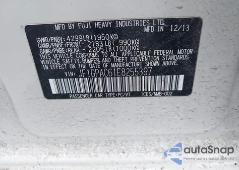 2014 Subaru Impreza 2.0I Premium from USA, damaged, VIN JF1GPAC61E8255397